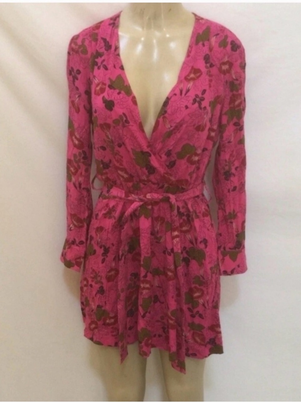 Zara Pink Floral Long Sleeve Wrap Dress small